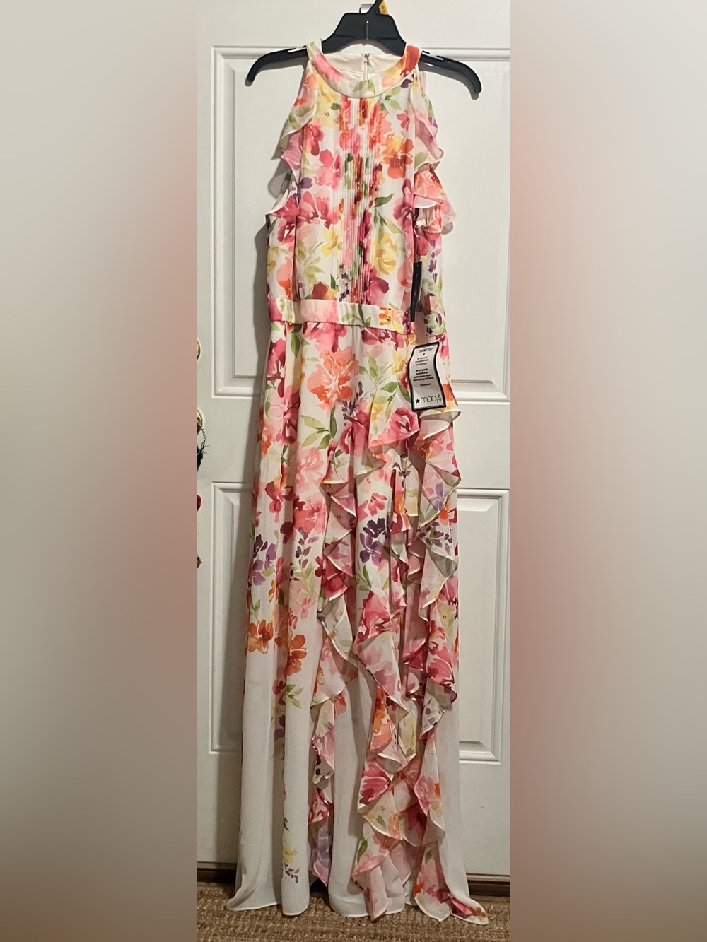 NWT Betsy & Adam Floral Chiffon Gown PINK MULTI Size 16 (A26919) - Picture 2 of 12